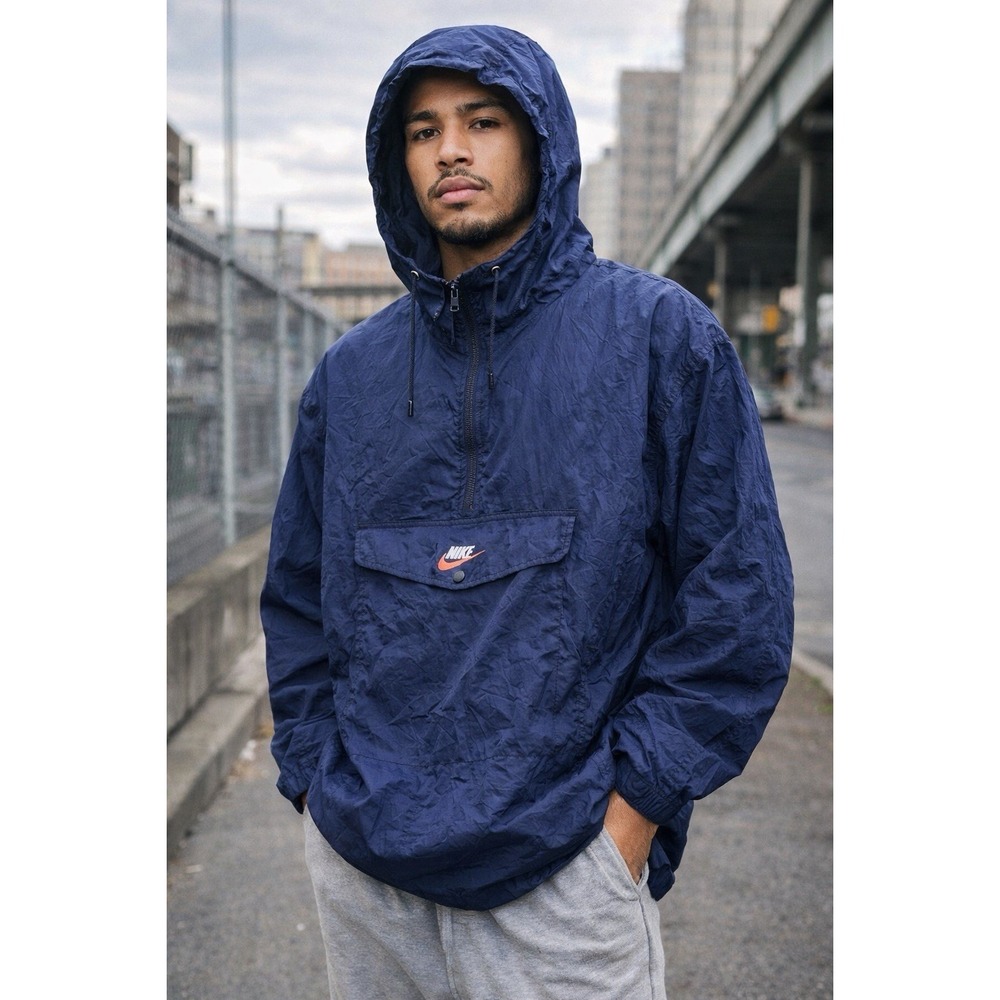 Nike Vintage Windbreaker Jacket Men's L Blue Pullover Hooded 90s Anorak Y2K